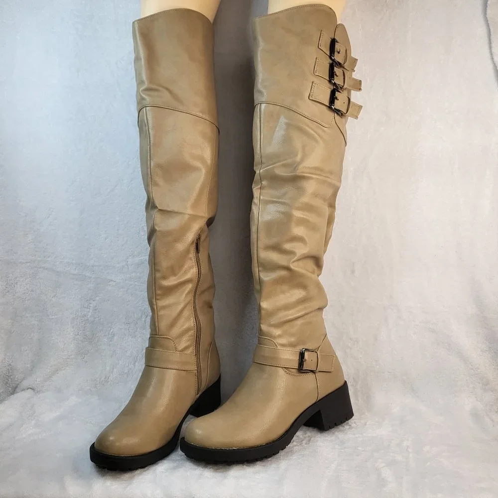 * Nature Breeze Over The Knee Light Khaki Riding Boots